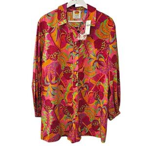 Farm Rio x Anthropologie Long-Sleeve Printed Collared Romper, Oversized, Small